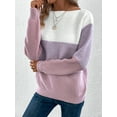 thumbnail image 6 of Womens Long Sleeve Sweater Crew Neck Casual Loose Knit Multicolor Top Purple M, 6 of 6
