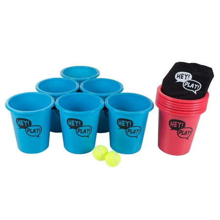 Large Beer Pong Outdoor Game Set with 12 Buckets, 2 Balls, Tote Bag by Hey! (Best Way To Play Beer Pong)