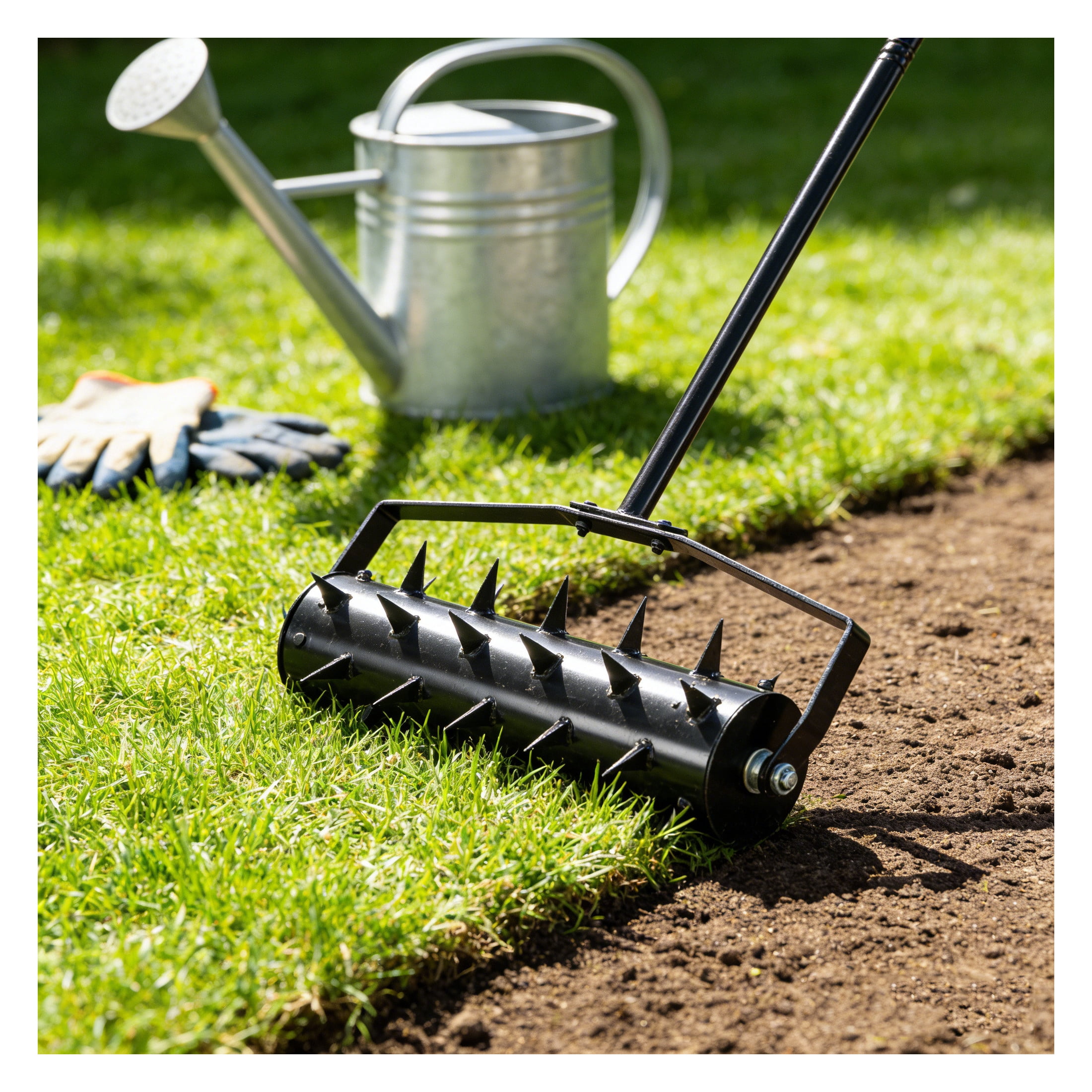 GDF Studio Heavy Duty Lawn Aerator Tool with Soil Penetrator Spikes, Manual Yard Aerator, Black