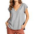 thumbnail image 2 of Women's Summer Casual V-Neck Striped Short Sleeve Top, 2 of 8