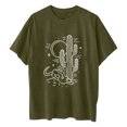 thumbnail image 4 of ICHUANYI Clearance Women's Summer Round Neck Drop Shoulder Sleeve Retro Print Casual Loose Short Sleeve Top(Army Green, M) ICHUANYI WER2023081116993, 4 of 4