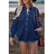thumbnail image 1 of ABPHQTO Chaqueta vaquera de mujer azul con bolsillo bajo sin rematar y botones, 1 of 5