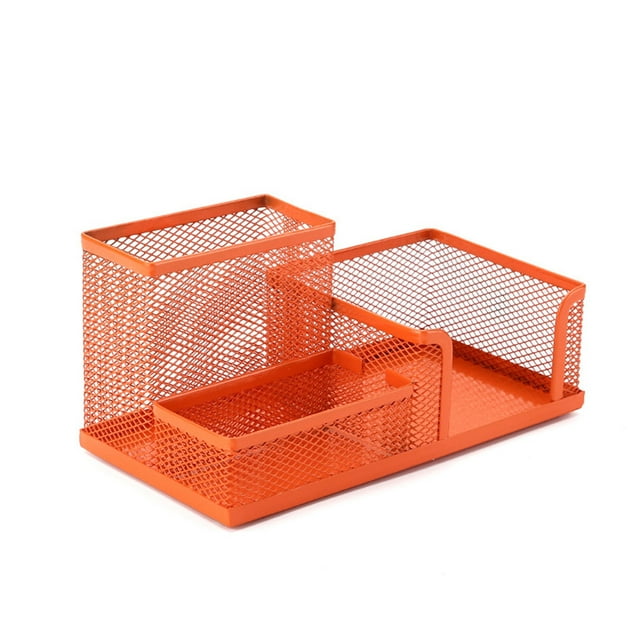 Metal Pen Pencil Holder Portable Solid Color Replacing School Dormitory Household Nonslip Round Edge Anti-rust Reusable Washable Desk Organizer Orange