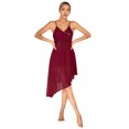 thumbnail image 3 of Oyolan Robe de Danse Ballet à Paillettes pour Femmes, Bretelles Spaghetti, Col en V, Ourlet Asymétrique, Tenue de Danse Lyrique, Bourgogne, P, 3 of 7