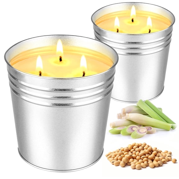 Citronella Candles Outdoor/Indoor Large 3 Wick Soy Wax Outdoor Candles Long Lasting Burn Time for Patio/Garden/Yard/Balcony/Camping 2 Pack