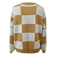 thumbnail image 6 of Knit Sweater for Women Contrast Checkerboard Knitted Autumn Winter Loose Lazy Patchwork Sweaters Sweater Khaki L, 6 of 6