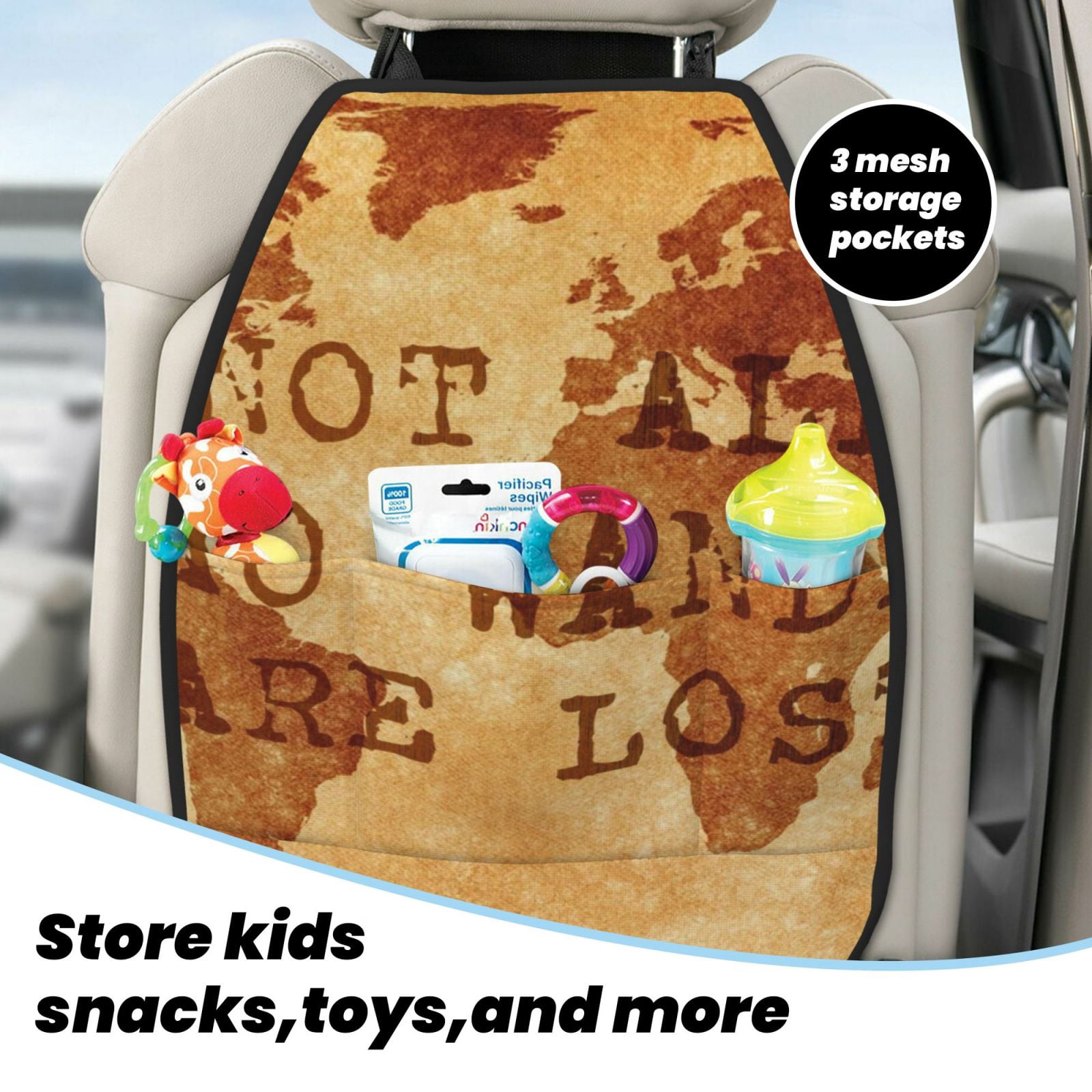 Xecao Not All Those Who Wander Are Lost2 Pattern Car Seat Back Protector 2 Pack Large Capacity Pocket, Kick Mats Back Seat Protector
