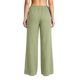 thumbnail image 4 of Loose Pants for Women Linen New Wide Leg Pants for Women Elastic Waist Textured Long Trousers with Tassel Drawstring Loose Fist Casual Pants with Pockets, 4 of 6