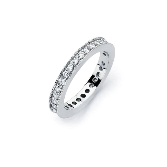 Rhodium Plated Sterling Silver 925 Stackable Eternity Bridal Ring White Cubic Zirconia Female Size 5