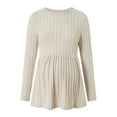 thumbnail image 4 of Womens Maternity Tops Long Sleeve Pregnancy Tunic Loose Blouses Crew Neck Ribbed Ruched Babydoll Maternity Shirts Beige S, 4 of 9