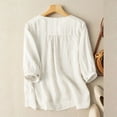 thumbnail image 4 of ZANZEA Women Summer Floral Embroidery 3/4 Sleeve O Neck Tops Casual Loose Solid Shirt Blouse, 4 of 5