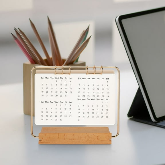 ROSENICE 1Set Upright Tabletop Calendar Holder Beech Iron Minimalist Design for Home Office Decor
