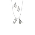 thumbnail image 2 of Delight Jewelry Silvertone Crystal Initial - J - Silver tone Zig Zag Christmas Tree Charm Necklace and Stud Earrings, 2 of 4
