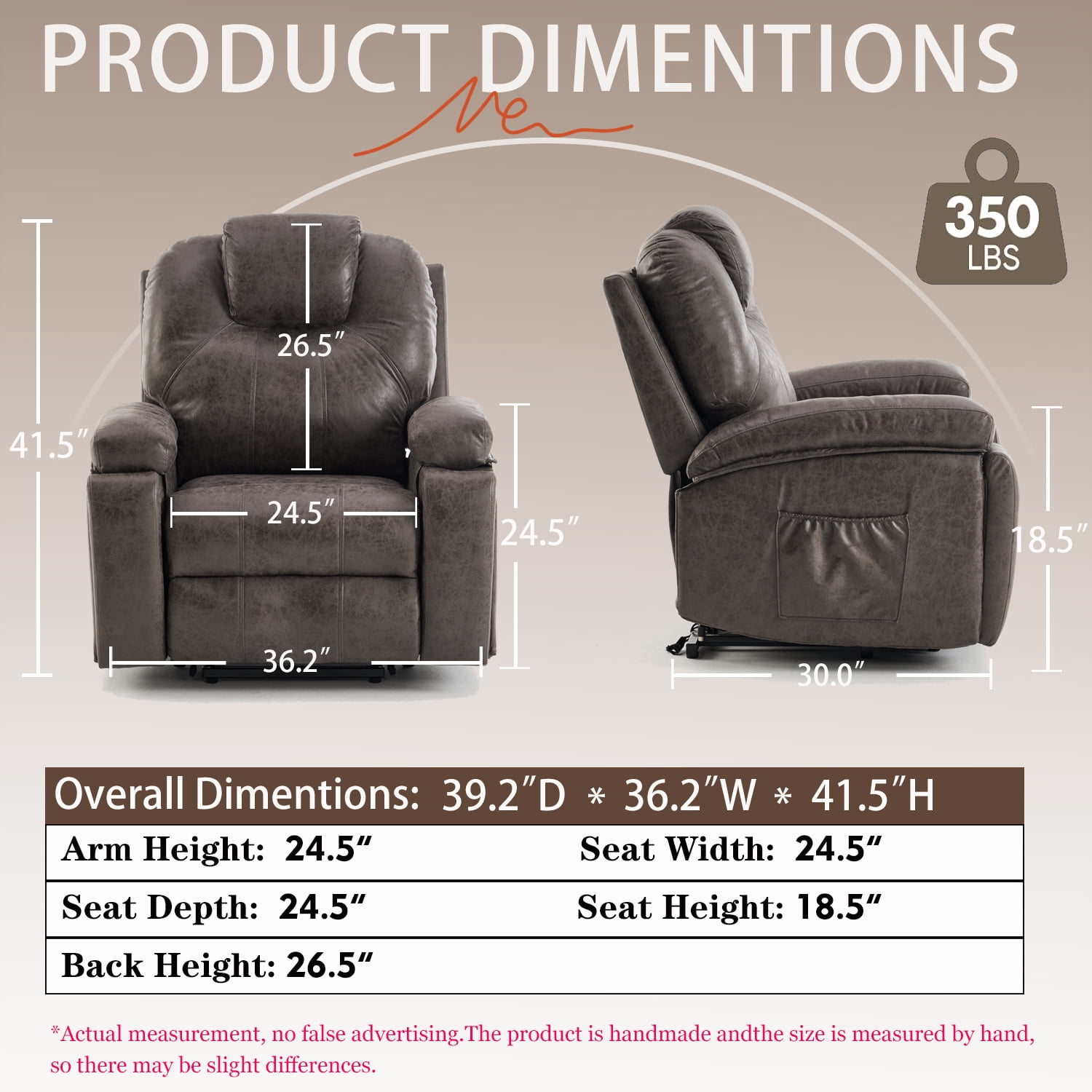 Aukfa Power Lift Recliner Chair w/ Massage & Heat for Elderly, Overstuffed Recliners,Concealed Cup Holder,Gray'