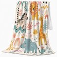 thumbnail image 2 of Safari Animals with Rainbows and Sunbursts, Modern Illustrative Style for Kids, Cozy Jungle Play Scene, Flannel Blanket for Playroom and Bedroom, Birthday Gift and Bright Home Decor, 2 of 9