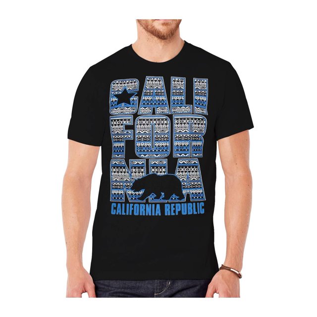 T-Shirt Noir Motif Tribal Bleu République de Californie - 3TG