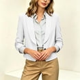 thumbnail image 4 of Business Casual Short Jacket For Women, 3/4 Sleeve Lapel Open Front Blazer With Pockets, Solid Color Cropped Suit Jacket, Professional Work Office Top White XL, 4 of 8