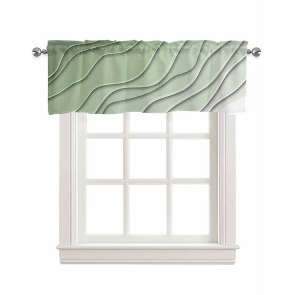 Sage Green Ombre Linen Curtain Valance for Bedroom/Bathroom/Kitchen/Office/Living/Dining Room Window,Modern Geometric Abstract Art Aesthetics Rod Pocket Topper Decorative Cafe Drapes Panel 42"x12"