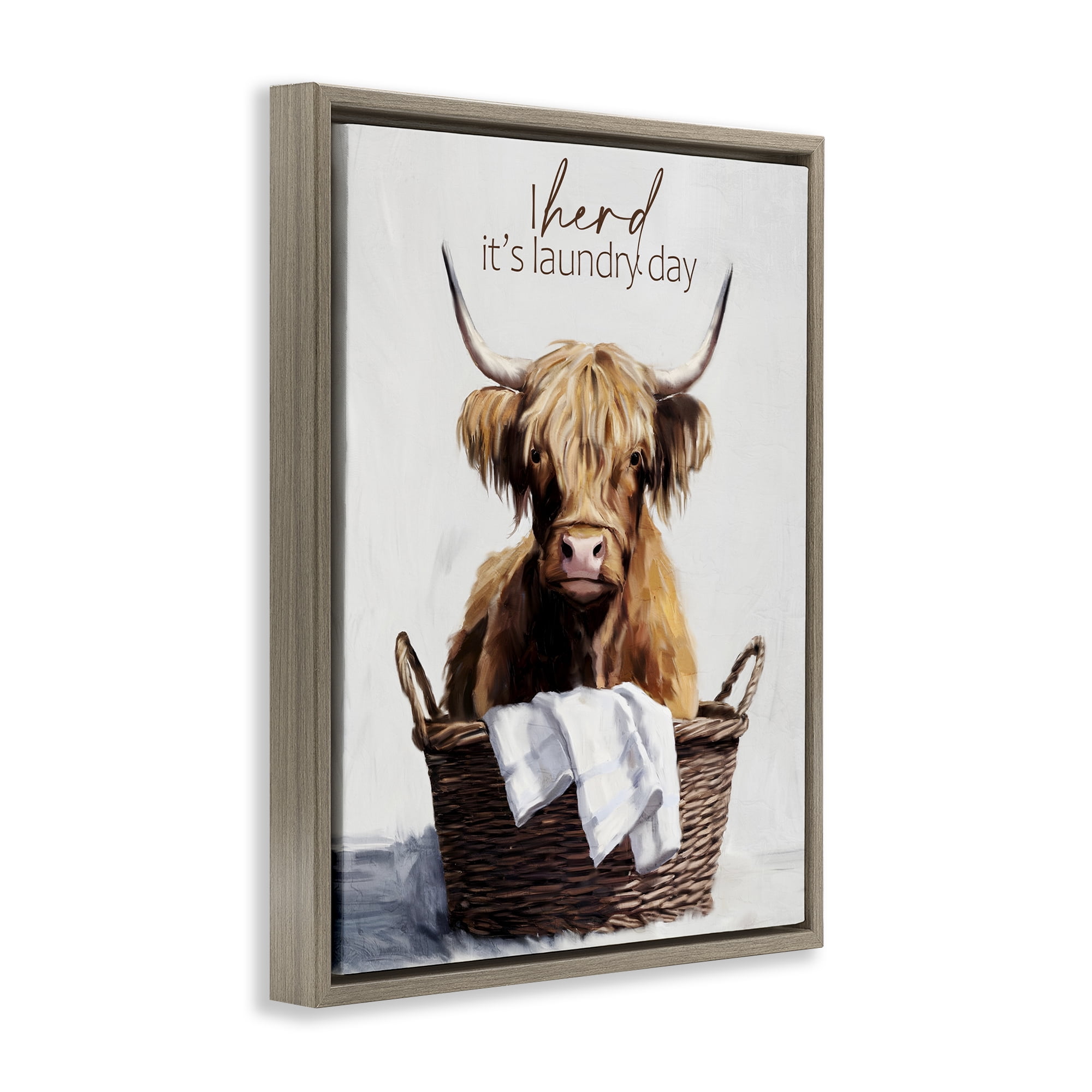 Herd It's Laundry Day Brown Framed Floater Canvas Wall Art, design by Kim Allen