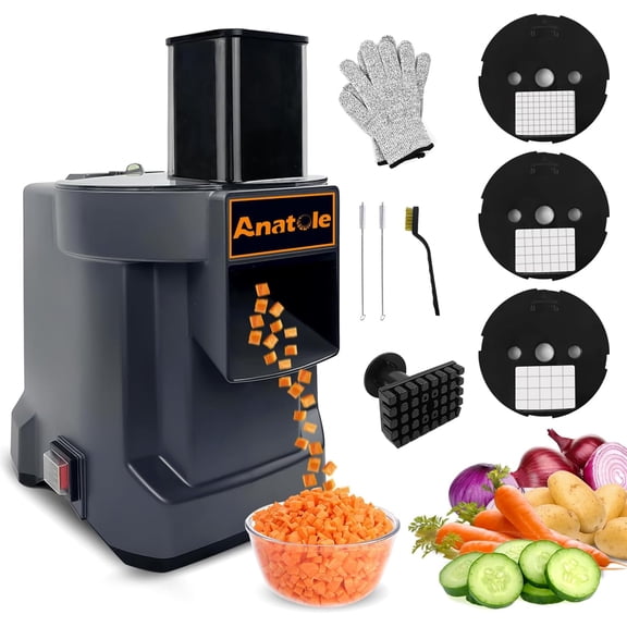 Electric Vegetable Dicer Commercial Food Processor Heavy Duty Veggie Fruits Chopper with 3 Stainless Steel Blades for Carrot Potato Onion 100W 110V