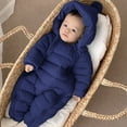 thumbnail image 4 of Zwiiyzr Infant Baby Girl Boy One Piece Outfit Toddler Solid Color Plush Cute Bear Ears Winter Thick Keep Warm Jumpsuit Romper Navy, 4 of 6