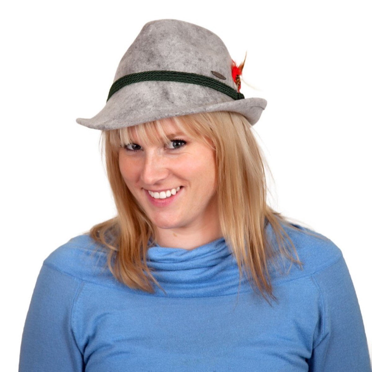Bavarian German Alpine Wool Gray Hat with Feather & Edelweiss Hat | Oktoberfest Fedora Hat for Men & Women | L