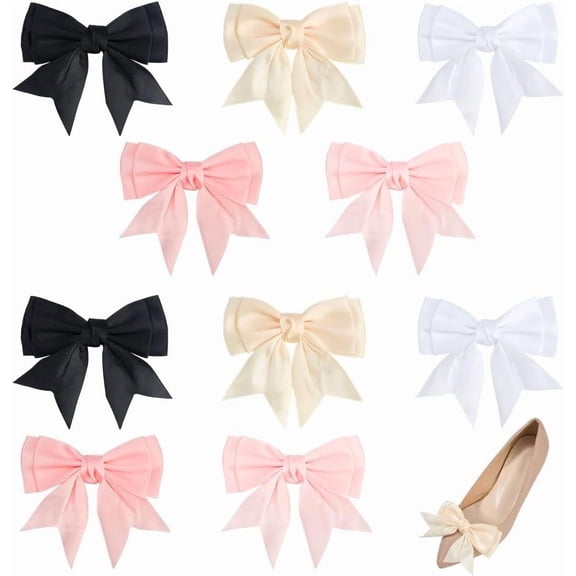 10Pcs 5 Color Bowknot Shoe Clips Polyester Detachable Shoe Clips Mixed Color Bowknot Shoes Buckles with Iron Findings Shoes Charms Decor for Brooches Flats Heels Sandals Boots Pink