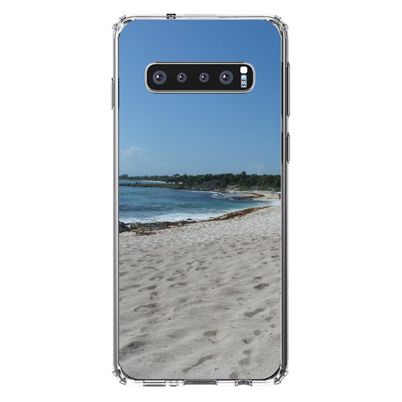 DistinctInk Clear Shockproof Hybrid Case for Samsung Galaxy S10  PLUS(6.4" Screen) - TPU Bumper, Acrylic Back, Tempered Glass Screen Protector - Beach Scene Akumal Mexico