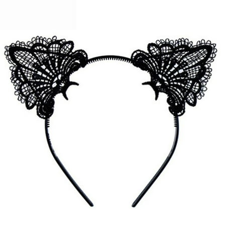 Sexy Lovely Women Fashion Lace Cat Ears Headband Hair Accessories Black Halloween Costume Party Cosplay Creative Gift