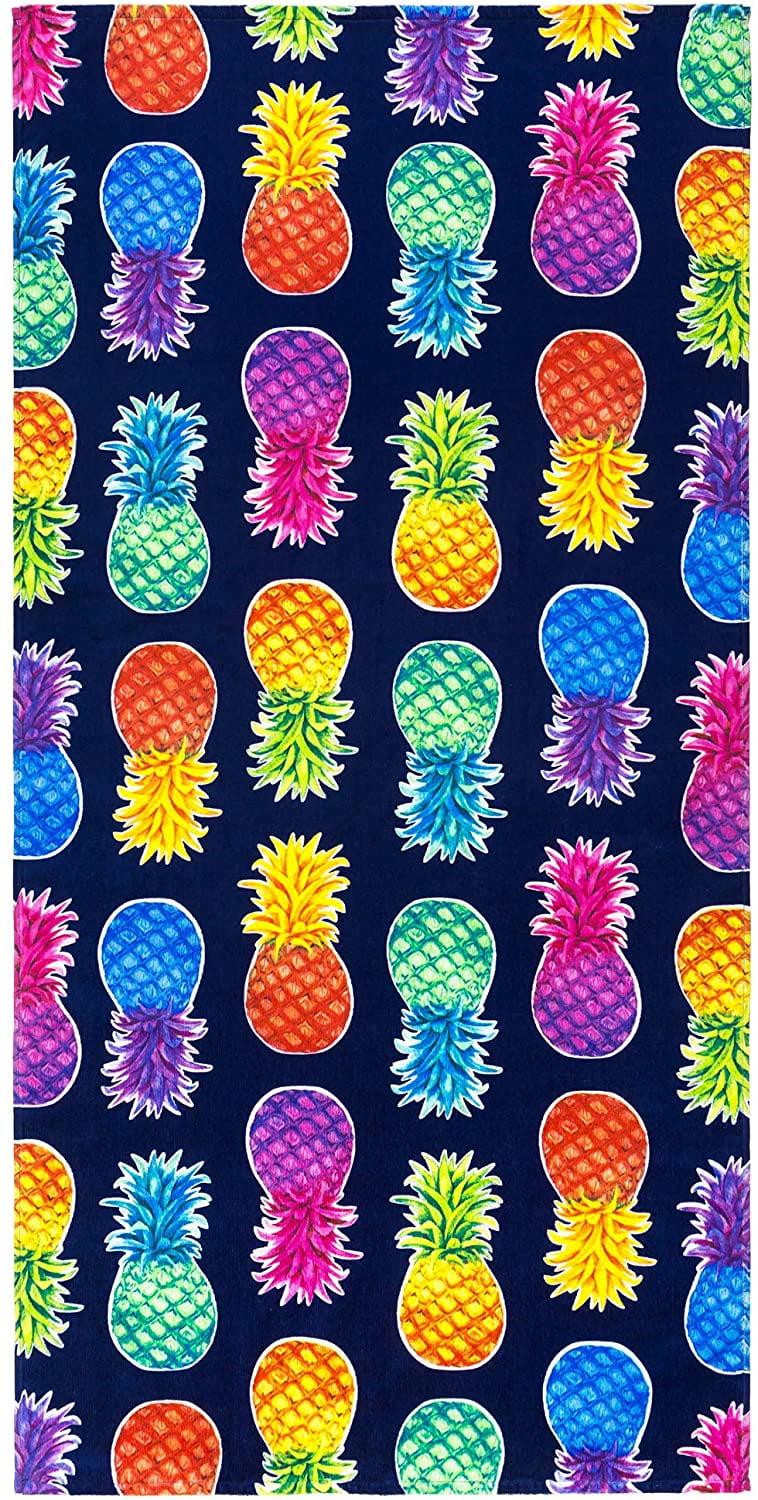 Colorful Pineapples Navy Beach Towel 30' x 60' 100% Cotton