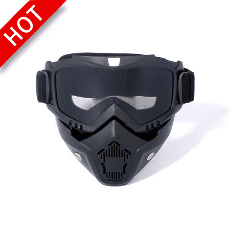 

Motorcycle Helmet Riding Goggles Glasses With Removable Face Mask Detachable Fog-proof Warm Goggles Mouth Filter Adjustable Non-slip Strap Vintage Bullet Fight Motocross (black)for Men Women & Youth