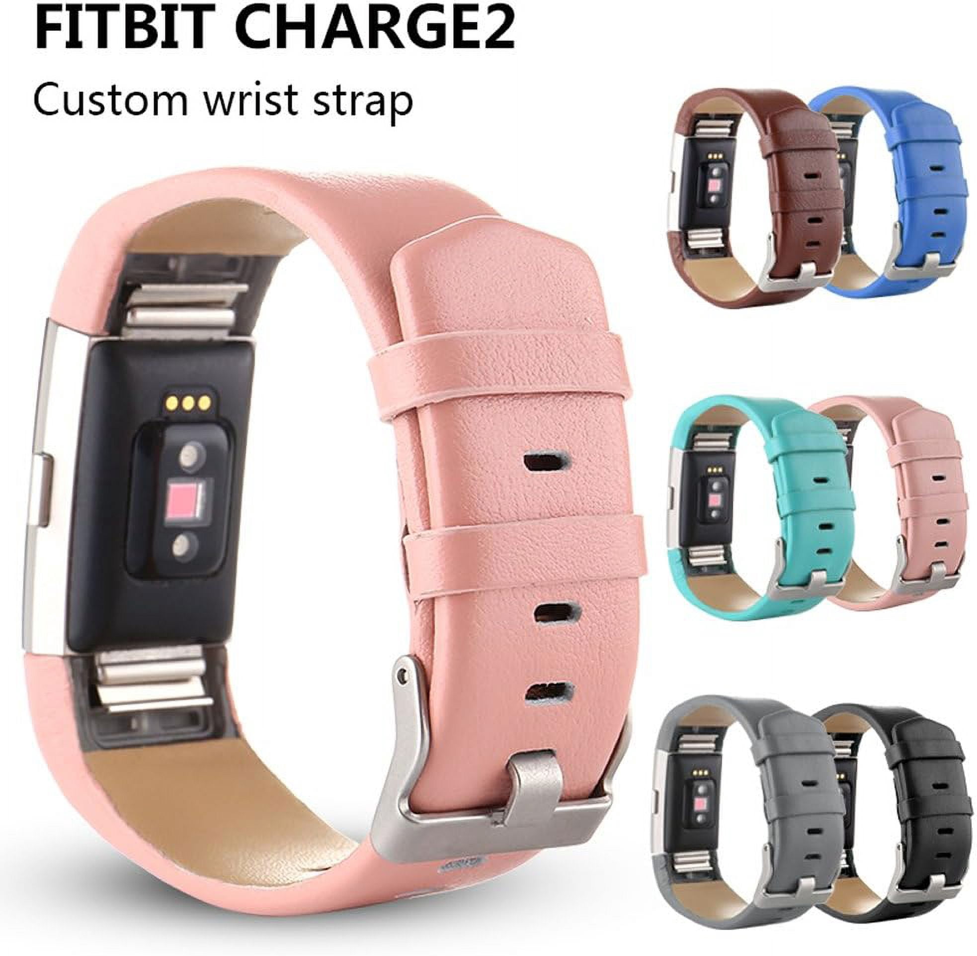 KOMI Leather Replacement Compatible With Fitbit Charge 2 Bands - Charge2 Genuine Leather Wristband Replacement Accessory Bracelet Metal Band Compatible With Fitbit Charge 2 (Blue)