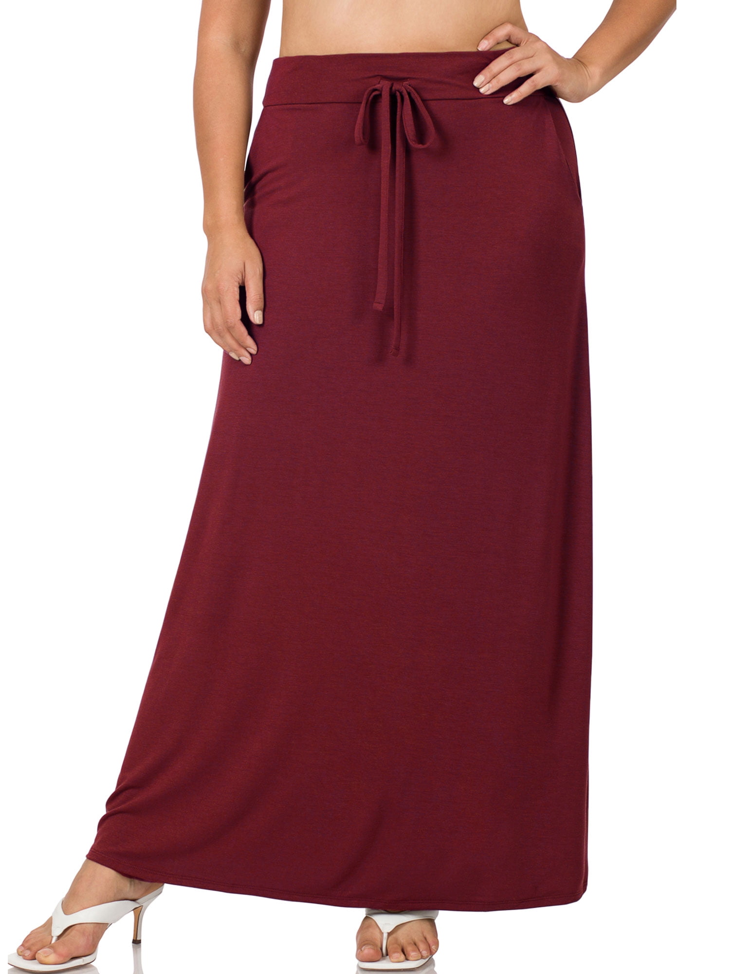 KOGMO Womens Casual Maxi Skirt with Waist Drawstring and Side Pockets