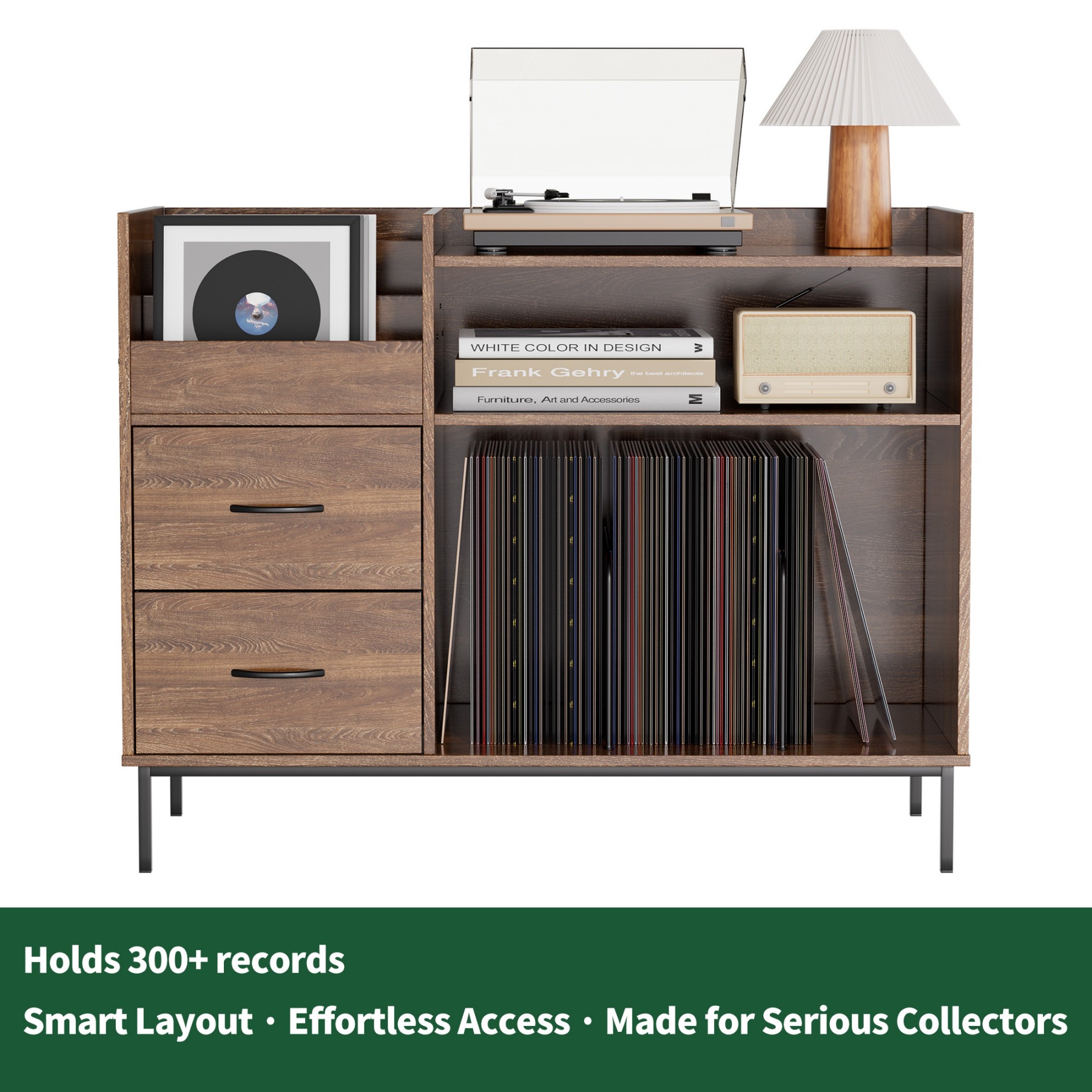 Record Player Stand,Turntable Stand with Record Storage for Vinyl up to 350 Albums for Living Room,Bedroom,Brown