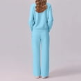 thumbnail image 4 of WTOBBY Women's 2 Piece Casual Round Neck Sportswear Set with Multi-Pocket Wide Leg Athletic Pants, Loose Fit Tracksuit Outfit for Women,Sky Blue M, 4 of 4