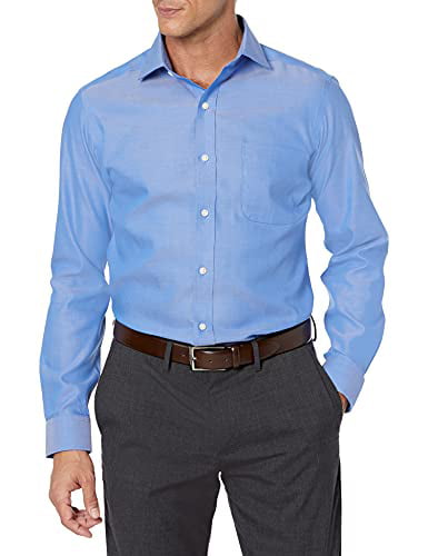 Spread-Collar Buttoned Down Men's Classic Fit Stretch Poplin Dress Shirt Supima Cotton Non-Iron