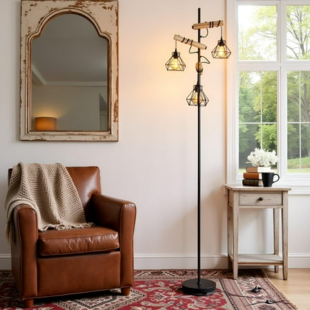 Industrial Floor Lamps for Living Room with 3 metal shades Tall Lamp for Bedroom, Home Office, 70"