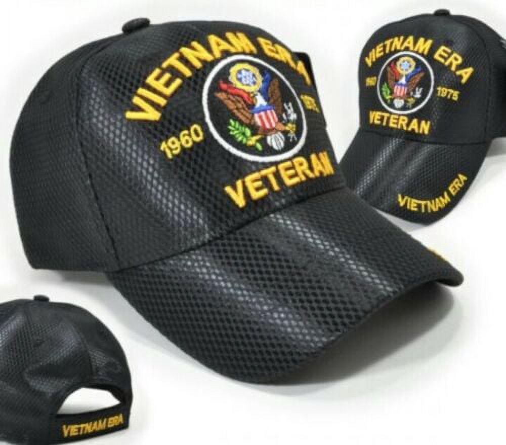 Vietnam ERA Veteran Hat Emboridered Military Black Baseball Cap Mens Womens 1960-1975 Army Air Force Navy Marine Vet
