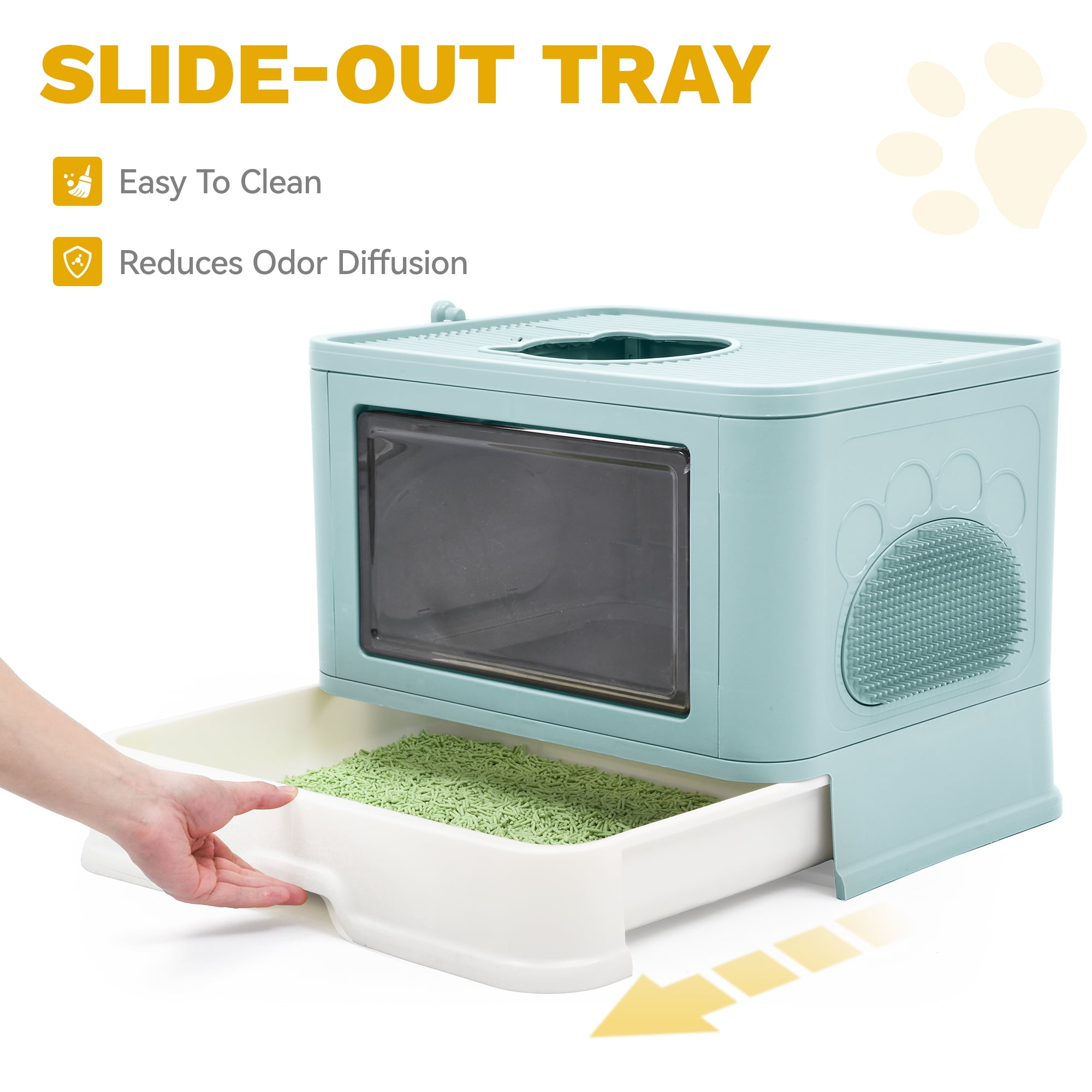 DEXTRUS Large Enclosed Cat Litter Box with Lid, Drawer Type, Easy to Clean, Includes Litter Scoop, Blue