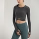 thumbnail image 2 of Gibobby Conjunto de pantalones de yoga Trajes de entrenamiento para mujeres Top corto acanalado Ejercicio de entrenamiento sin costuras Top corto de manga lar(Gris oscuro,CH), 2 of 5