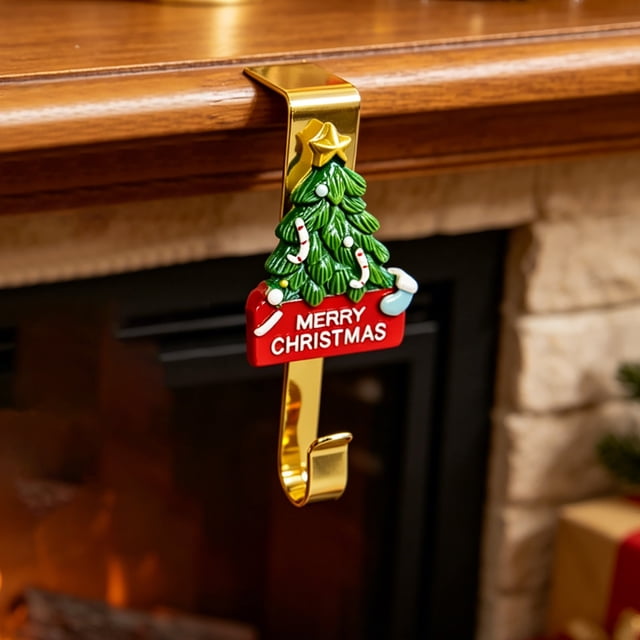 MTBLYS Ganchos para calcetines navideños para repisa de chimenea|Percha de metal resistente para colgar calcetines|coronas pequeñas|adornos|bastones de caramelo|mini guirnaldas|bolsas de regalo
