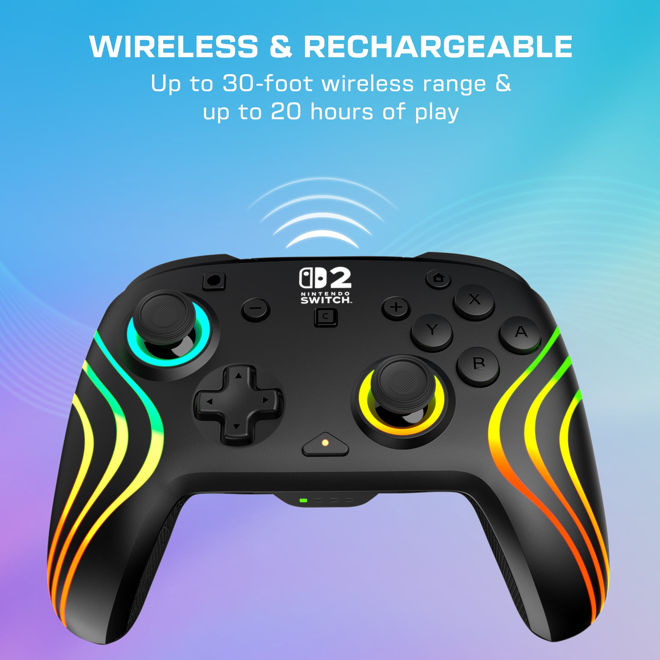 Turtle Beach Afterglow Wave Wireless RGB Gaming Controller (Black) - Officially Licensed for Nintendo Switch 2, Nintendo Switch - Customizable Lighting, TMR Sticks, RBG