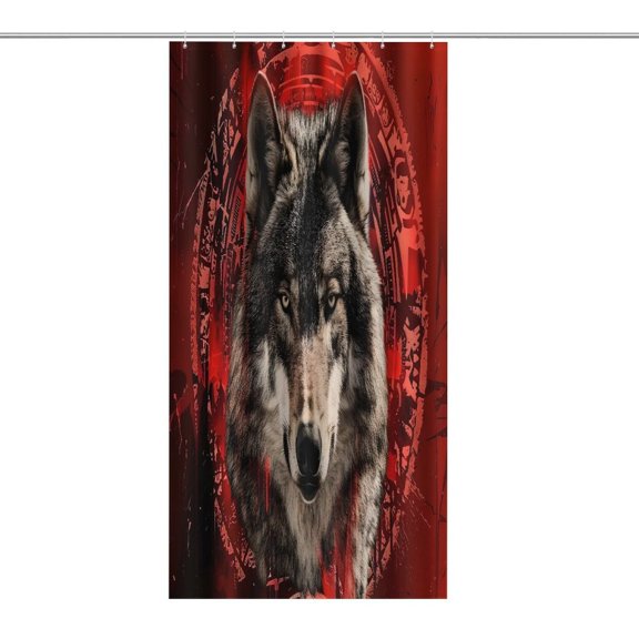 RKSupls Waterproof Shower Curtain, Wolf Head Red Tribal Art Polyester Shower Curtain with Hooks for Chic Elegant Home Bathtub Bathroom Decor Washable