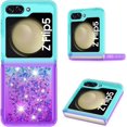 thumbnail image 2 of Glitter Case for Samsung Galaxy Z Flip 5 for Women Girls, Bling Sparkle Colorful Gradient Quicksand Waterfall Soft TPU Liquid Case Cover for Samsung Galaxy Z Flip5 LSJB-Green Purple, 2 of 14