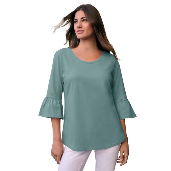 Roaman's Women's Plus Size Cotton Ultimate Bell Sleeve Tee