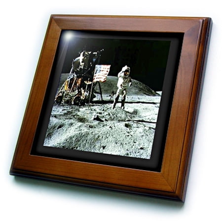Personalized Framed Tile - 3dRose Photo Of Apollo Moon Landing - Framed Tile, 6 by 6-inch