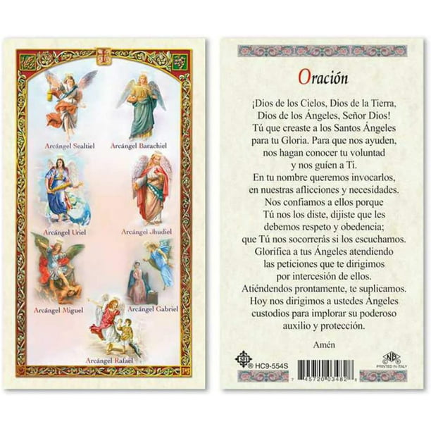 Oracion a Los 7 Arcangeles Laminated Prayer Cards - Pack of 25- in Spanish  Espanol 