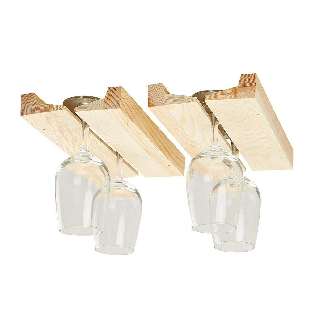 Wooden Wine Glass Rack - 2-Pack Stemware Rack, Hanging Wood Wine Glass ...