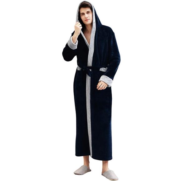 Artfasion Peignoir Long pour Hommes avec Capuche, Chaud et Doux, Col Châle, Peignoir de Spa en Peluche