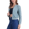 thumbnail image 4 of Chaqueta de mujer INSPIRE CHIC de ante sintético, abrigo corto, con cuello de pie, cierre de cremallera, chaquetas de moto bomber en gris azul, 4 of 6